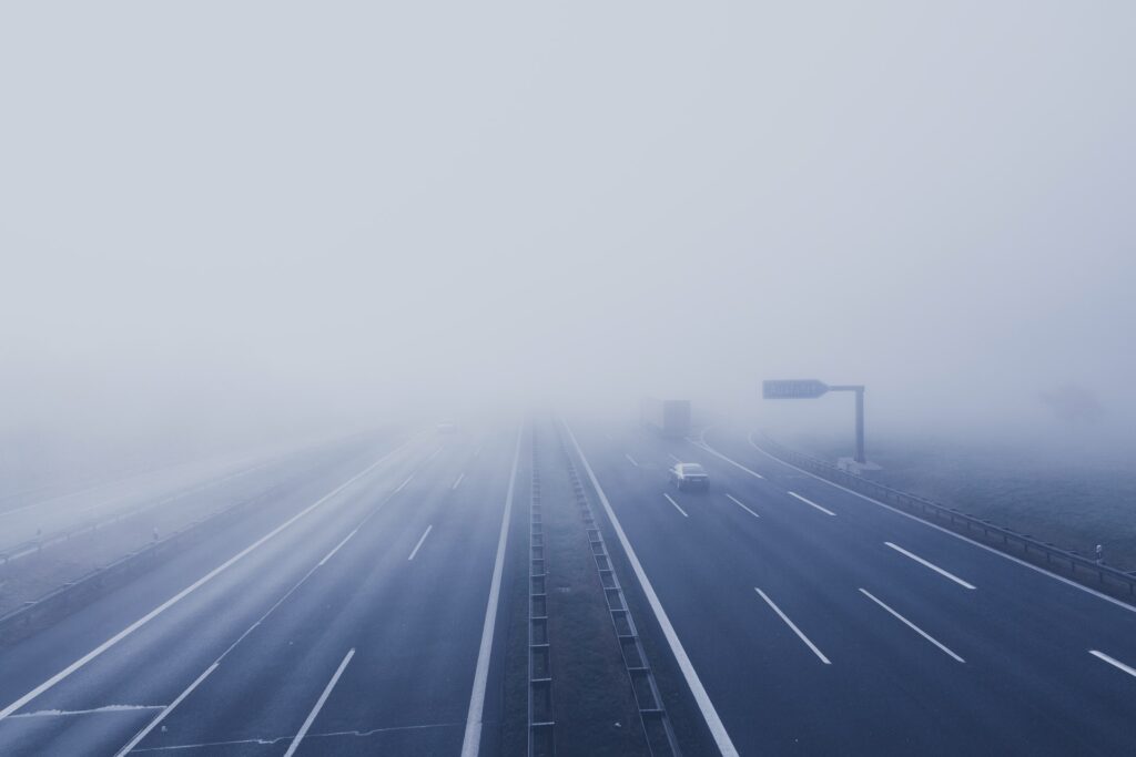 fog on highway bad weather freight